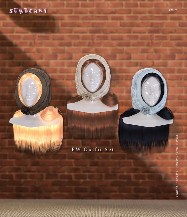 Alpha [SUNBERRY]2576_FW Outfit set Hair and Hat by simsfinds - The Sims 4 Custom Content