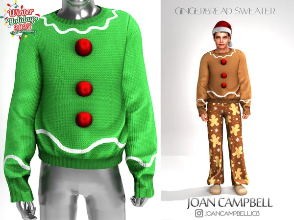Alpha GINGERBREAD SWEATER by thesimsresource - The Sims 4 Custom Content