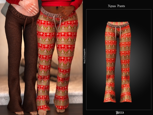 Alpha Becca Xmas Pajamas Pants set 00 by beccaxcouquetts - The Sims 4 Custom Content