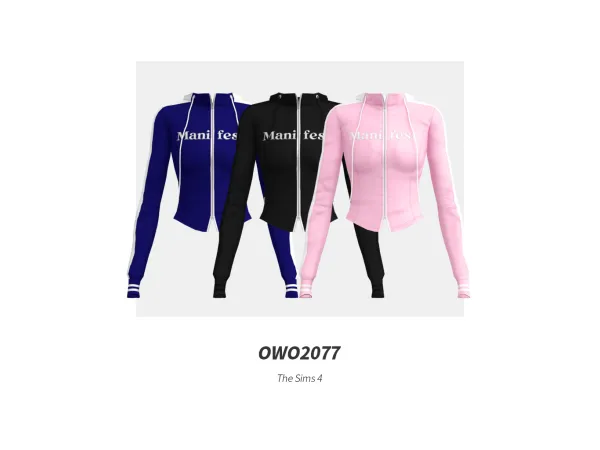 OWO2077 - Knit Zipper Hoodie Top