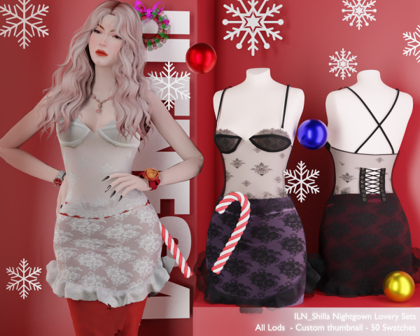 Alpha ILN Posy Lingerie Gown by ilenes4 - The Sims 4 Custom Content