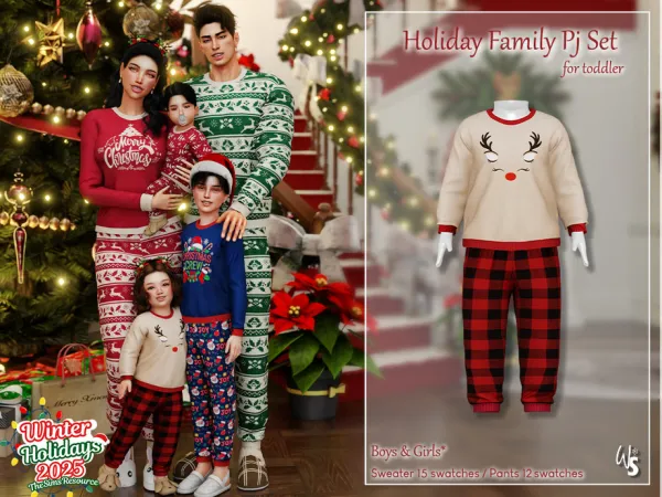 Mix Holiday Family Pj Set for toddler by WisteriaSims - The Sims 4 Custom Content