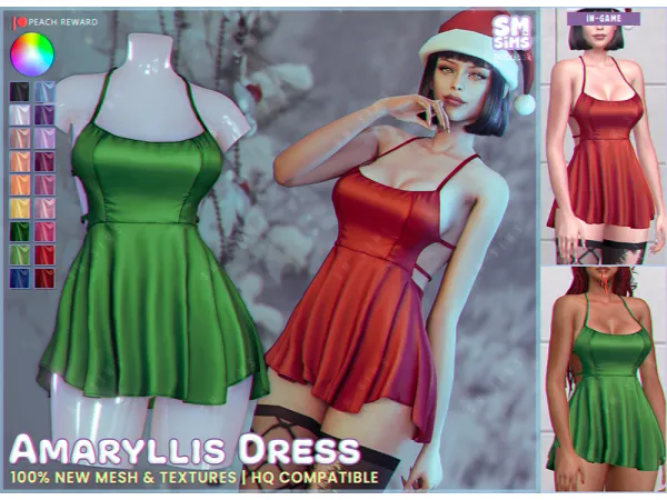 Alpha PEACH Amaryllis Dress by simsfinds - The Sims 4 Custom Content