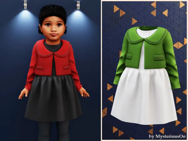 Alpha Toddler Holiday classic jacket dress by MysteriousOo - The Sims 4 Custom Content