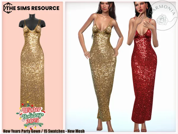 Alpha Winter Holidays 2025 New Year's Party Gown by Harmonia - The Sims 4 Custom Content