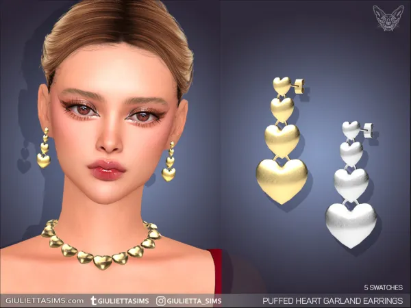 Alpha Puffed Heart Garland Earrings by thesimsresource - The Sims 4 Custom Content