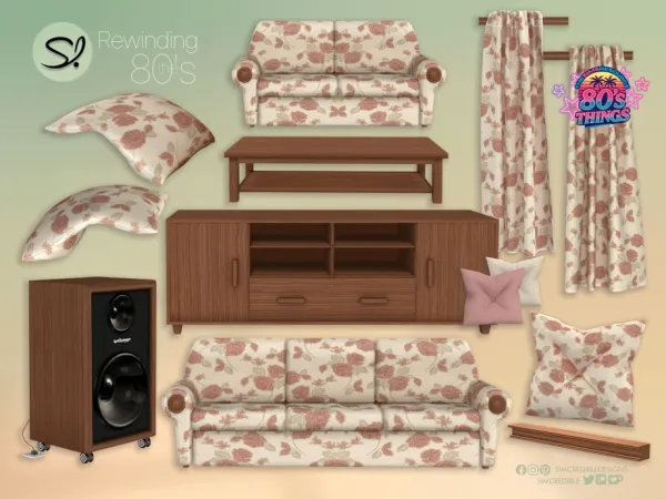 Mix Rewinding the 80s Living by simcredible - The Sims 4 Custom Content