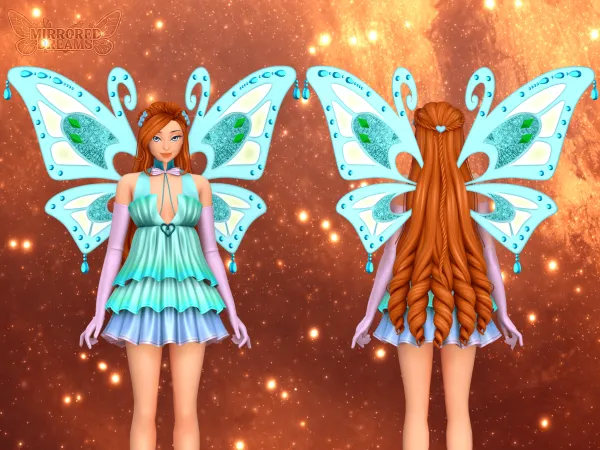 Mix Bloom Dress Enchantix Gloves Wings by mirroreddreamscc - The Sims 4 Custom Content