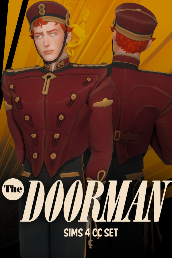 Maxis Match The Doorman Conversion Hat Top Bottom and Freckles by simsfinds - The Sims 4 Custom Content