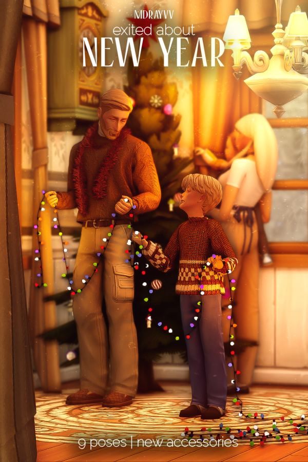 Mix POSES FOR FAMILY EXITED ABOUT NEW YEAR by simsfinds - The Sims 4 Custom Content