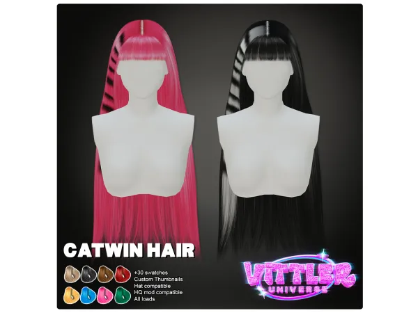 Alpha CaTwin Female Hair by VittlerUniverse - The Sims 4 Custom Content
