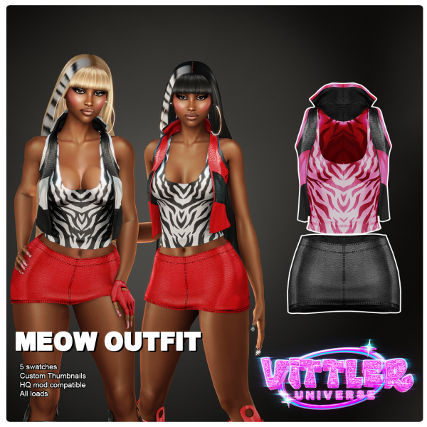 Alpha Meow Mini Skirt croptop Outfit by simsfinds - The Sims 4 Custom Content