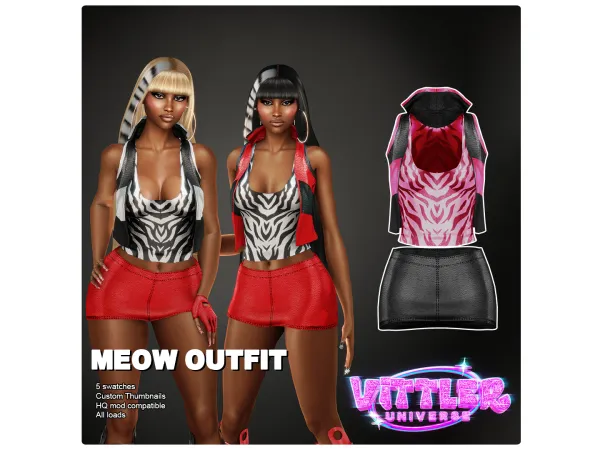 Meow Mini Skirt & croptop Outfit By VittlerUniverse