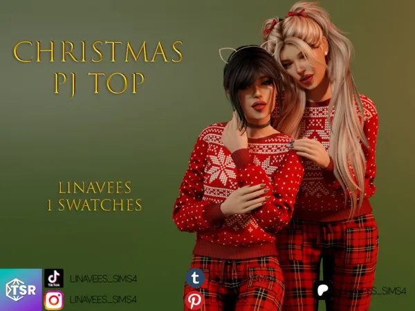 Alpha CHRISTMAS PJ TOP by linavees - The Sims 4 Custom Content