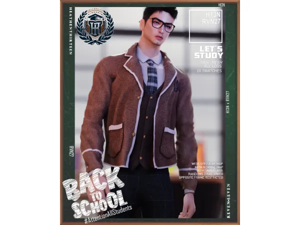 Alpha Contrast Trim Solid Blazer Jacket Winter School Uniform by heathenthirteen - The Sims 4 custom content