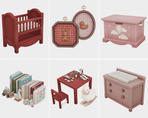 Maxis Match red and pink girly nursery sims 4 finds by simsfinds - The Sims 4 Custom Content