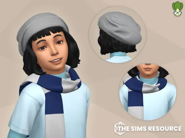 Maxis Match Children Striped Pattern Wool Scarf Floppy Beanie Set - The Sims 4 Custom Content