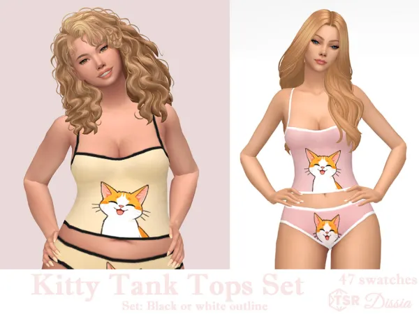 Maxis Match Kitty Tank Tops Set by thesimsresource - The Sims 4 Custom Content