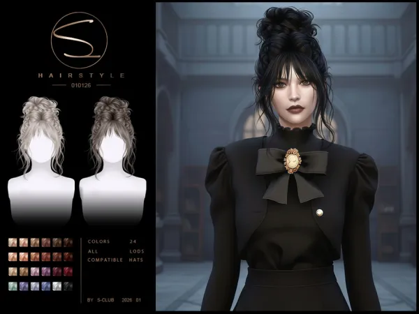 Alpha S CLUB_010126_ Gothic updo hairstyles Club by S - The Sims 4 Custom Content