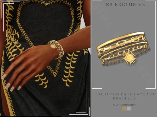 Alpha Gold Sun Face Layered Bracelet by Glitterberryfly - The Sims 4 Custom Content