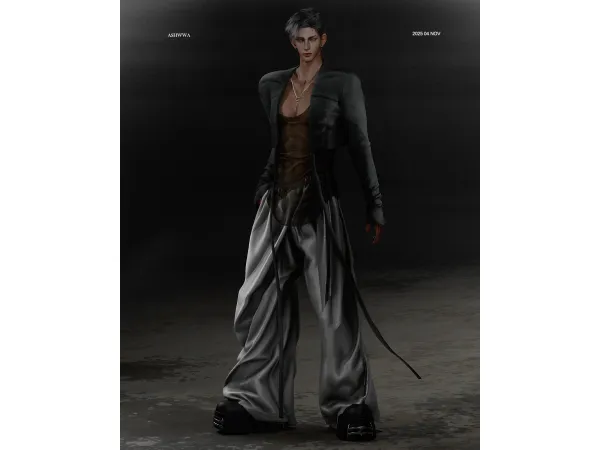 Alpha Man in Sleeved Jacket by ashwwa - The Sims 4 Custom Content