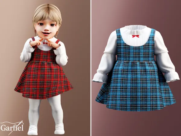 Alpha Infant Classic plaid layered dress outfit by thesimsresource - The Sims 4 Custom Content