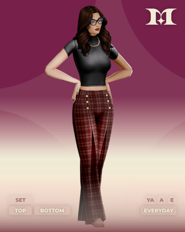Maxis Match Academia Turleneck Plaid Pants by simsfinds - The Sims 4 Custom Content
