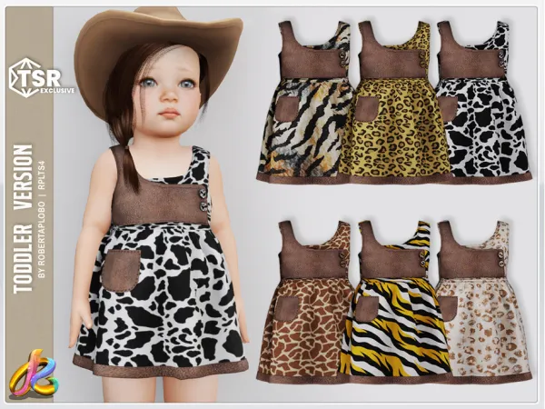 Alpha Animal Print Dress with Leather Pocket 335 Toddler by RobertaPLobo - The Sims 4 Custom Content