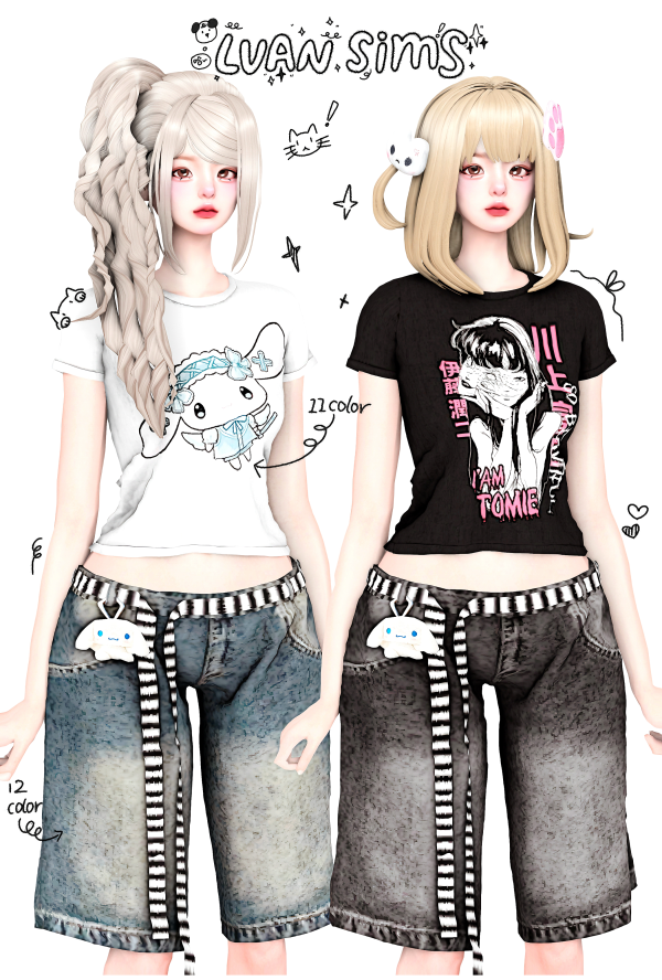 Alpha [LVAN]Simple t shirt and cropped jeans A15A16 by simsfinds - The Sims 4 Custom Content