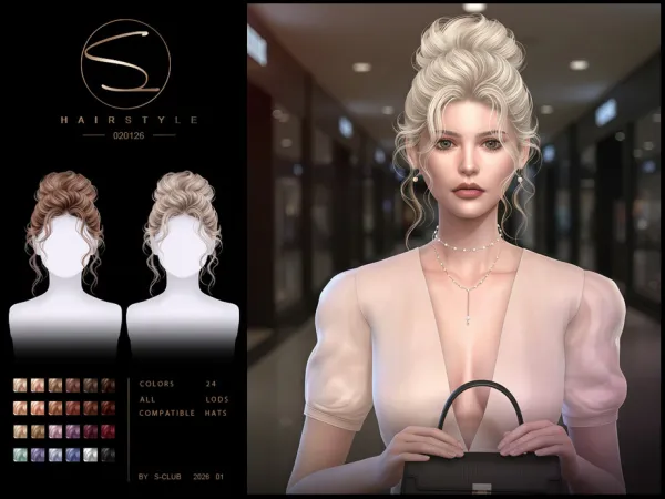 Alpha S CLUB_020126_Curly updo hairstyles Club by S - The Sims 4 Custom Content
