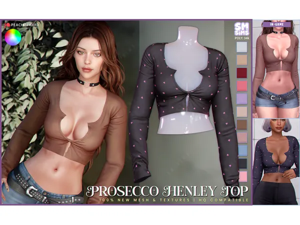 Alpha PEACH Prosecco Henley Top by SMSims - The Sims 4 Custom Content