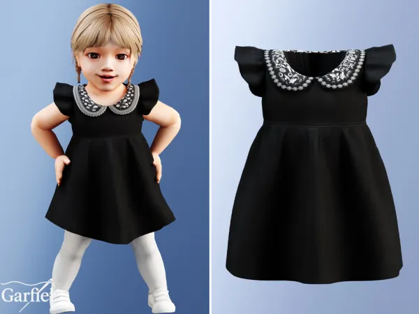Alpha Infant Elegant black dress with decorative collar by thesimsresource - The Sims 4 custom content