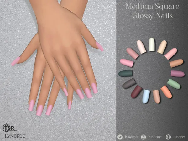 Maxis Match Medium Square Glossy Nails by lvndrcc - The Sims 4 Custom Content