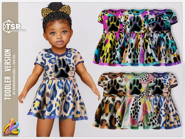 Alpha Jungle Vibes Animal Print Paw Dress 336 Toddler by thesimsresource - The Sims 4 Custom Content