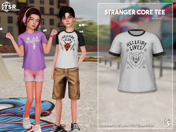 Alpha StrangerCore Tee (child) by wisteriasims - The Sims 4 Custom Content
