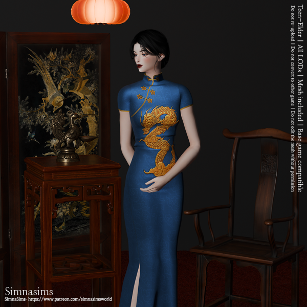 Alpha Dragon Qipao by simsfinds - The Sims 4 Custom Content