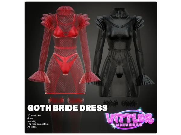 Alpha Goth Bride Dress by VittlerUniverse - The Sims 4 custom content