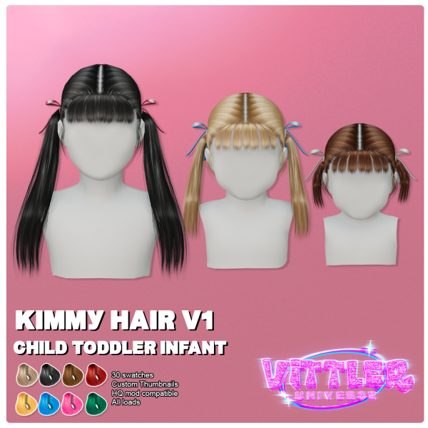 Alpha Kimmy Infant Toddler Child Hair V1 with ribbons by simsfinds - The Sims 4 Custom Content