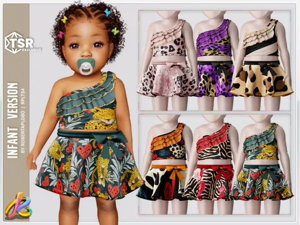 Alpha Animal Print Blouse & Bow Skirt 337 Infant SET by thesimsresource - The Sims 4 custom content