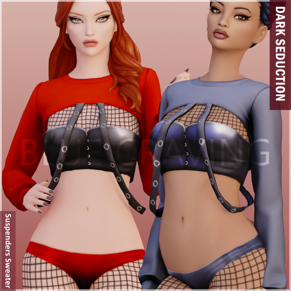 Alpha Blue Craving Suspenders Sweater by bluecraving - The Sims 4 Custom Content