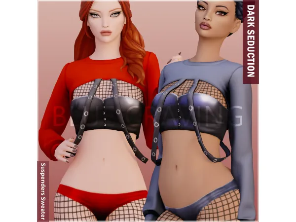 Alpha Blue Craving Suspenders Sweater - The Sims 4 Custom Content