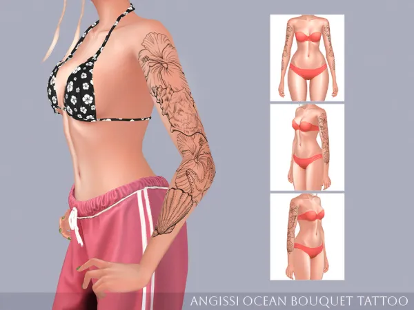 Mix Ocean Bouquet Tattoo by thesimsresource - The Sims 4 Custom Content
