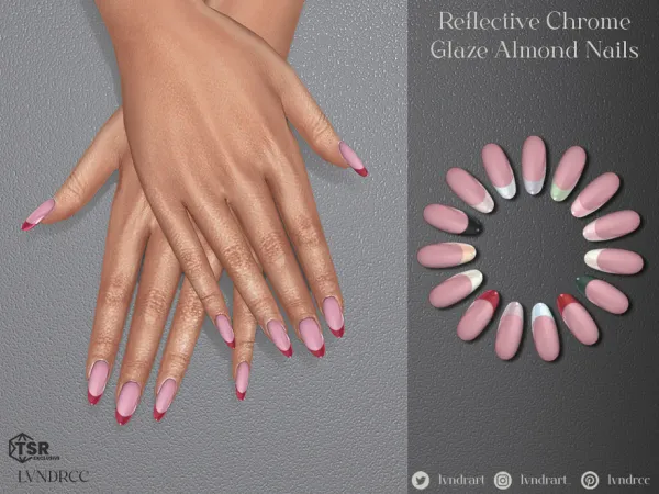 Alpha Reflective Chrome Glaze Almond Nails by lvndrcc - The Sims 4 Custom Content