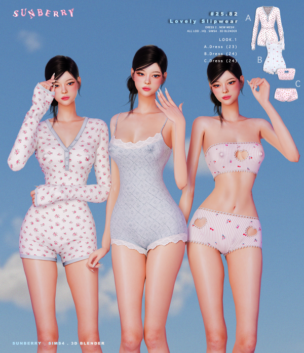 Alpha [SUNBERRY]2582_ Lovely Slipwear SET by simsfinds - The Sims 4 Custom Content