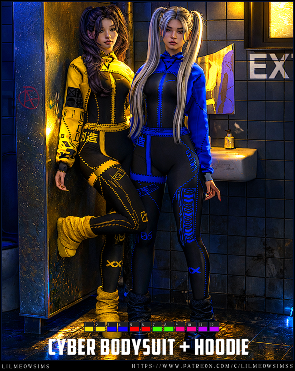 Alpha Cyber BodySuitHoodie by liilmeowsims - The Sims 4 Custom Content