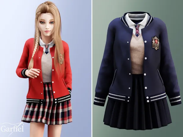 Alpha Child Preppy jacket with pleated skirt look by Garfiel - The Sims 4 custom content