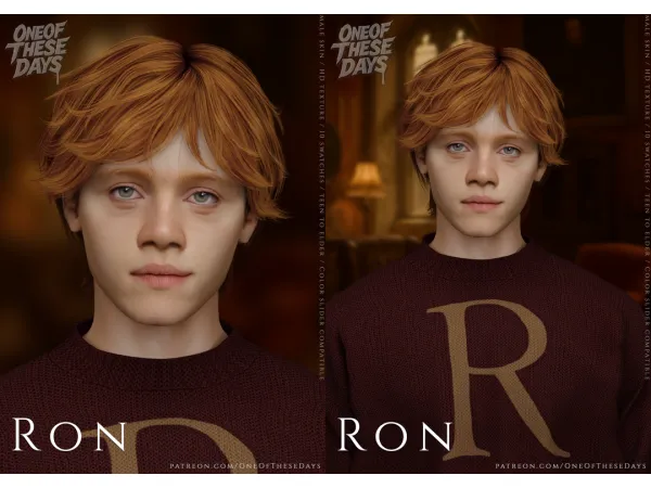 Alpha Ron (Rupert Grint) SKIN SKINOVERLAY tray files - The Sims 4 Custom Content