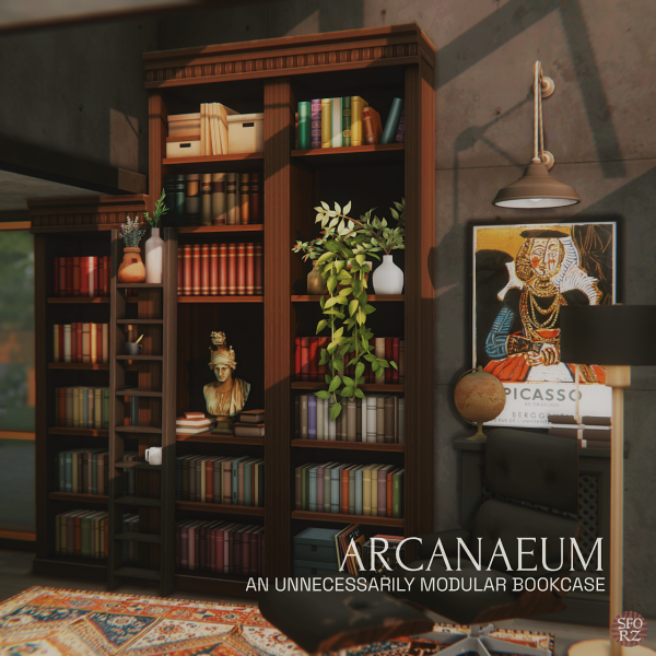 Maxis Match arcanaeum modular bookcase by simsfinds - The Sims 4 Custom Content