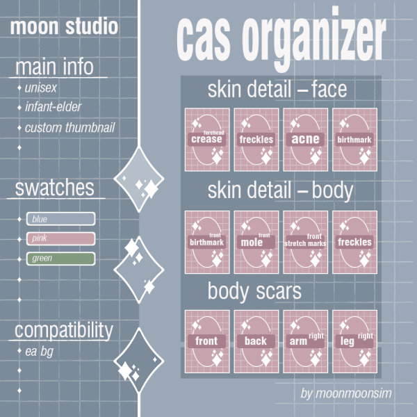 Mix CAS Organizer Skin Detail by moonmoonsim - The Sims 4 Custom Content