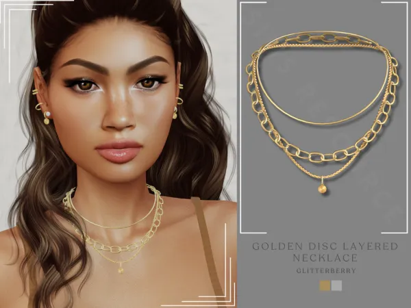 Alpha PATREON Golden Disc Layered Necklace by thesimsresource - The Sims 4 Custom Content